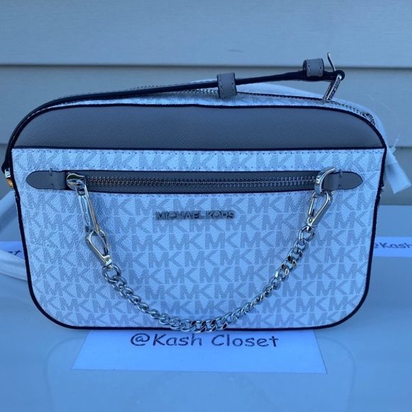 Michael Kors Chain Crossbody Purse Jet set Item Large EW Zip Bright White - Picture 2 of 8